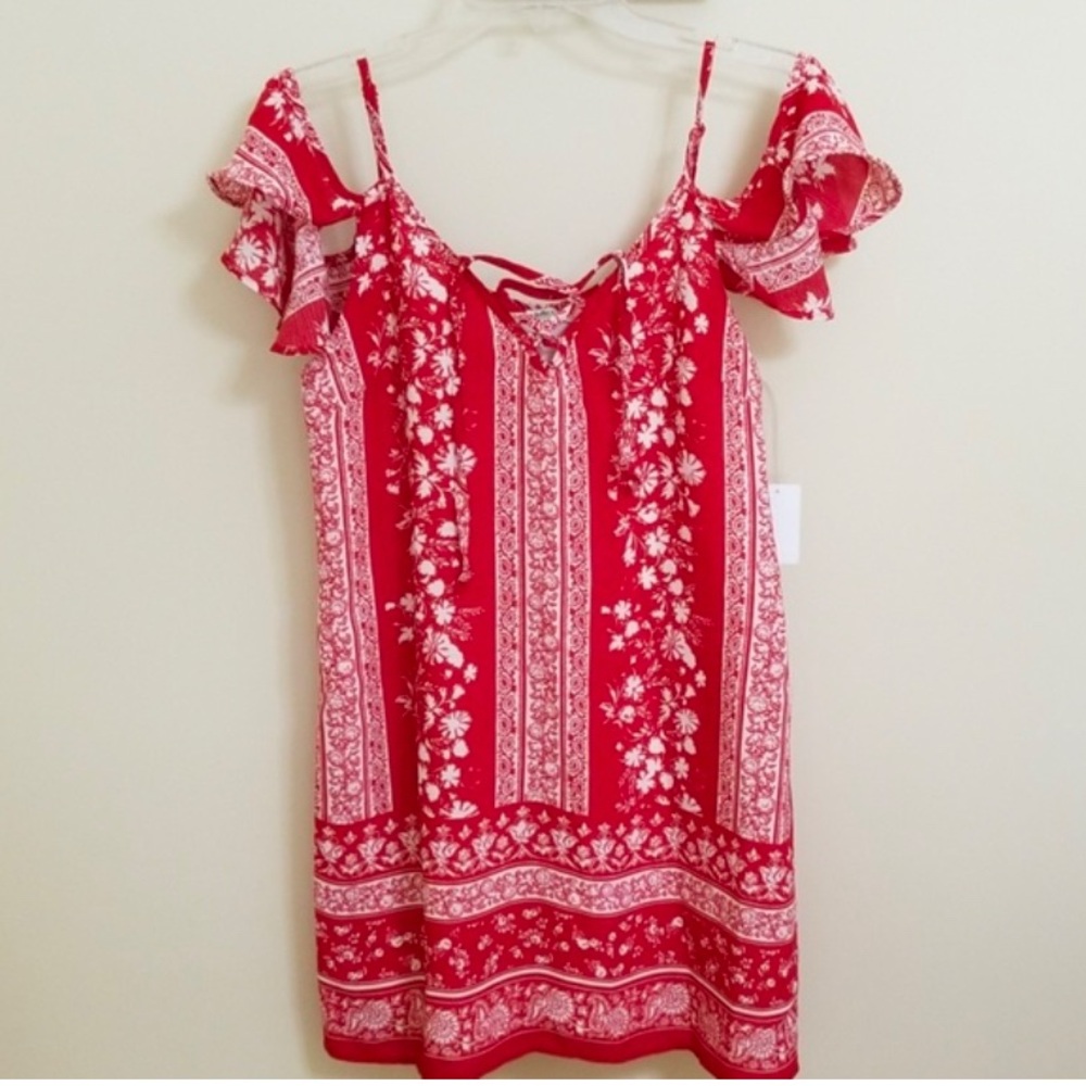 Red Floral Cold-Shoulder Summer Dress